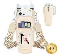 LOKASS Porta bottiglia d'acqua personalizzato con cinghia per accessori Stanley Cup da 1,18 l, borsa porta bottiglia d'acqua iniziale/tasca per telefono, festa della mamma/regalo di compleanno per