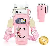 LOKASS Porta bottiglia d'acqua personalizzato con cinghia per accessori Stanley Cup da 1,18 l, borsa porta bottiglia d'acqua iniziale/tasca per telefono, festa della mamma/regalo di compleanno per