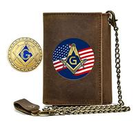 LOKAXXZU Freemason Simboli di viaggio ID Shorthen Wallets Short Chain, cereali a velo a vera pelle Western rodeo Porta della carta di credito di grande capacità, novità maschile