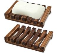 LOKAXXZU Porta del Piatto di Sapone in Legno da 2 Pezzi per Doccia, Vassoio saponi Auto -drenaggio per Il Bagno, prolungare la Vita e Mantenere Il Carbone (Carbone