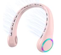 LOKAXXZU Ventola Portatile con Durata di Vita 5-17, 3 velocità Regolabili e 64 luci fresche, Ventola al Collo Ricaricabile per Estate (Rosa)