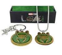 Loki Casco Logo Uomo Collana + Gratis Portachiavi, Ufficiale Marvel Set Combo
