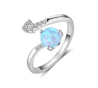 LOKILOKI Anelli da Donna Color Argento Anello Avvolgente Regolabile con Zirconi Cubici con Gioielli Rotondi per Matrimonio con Opale Blu Creati per Le Donne