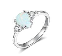 LOKILOKI Anelli in Argento Sterling 925 per Donna Anello Impilabile con Opale di Fuoco con Goccia d'Acqua Fede Nuziale Regalo di Fidanzamento Femminile