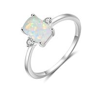 LOKILOKI Anelli Opali Rettangolari in Argento Sterling 925 per Donna Anelli A Dito Femminile con Zircone Cubico Gioielli in Argento 925 da Sposa