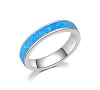 LOKILOKI Anelli per Coppie Opale di Fuoco Blu Oceano Anelli per Amanti Placcati in Argento Anello Minimalista Semplice Gioielli di Moda Regali Donna Uomo