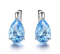 LOKILOKI Gioielli in Argento Sterling Genuino 100% 925 Pera Creati Orecchini A Clip con Topazio Azzurro Cielo per Le Donne Regalo di Anniversario Gioielleria Raffinata