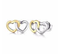 LOKILOKI Nuovo Stile Real S925 Orecchini A Bottone con Doppio Cuore Bianco E Oro Colore Moda per Gioielli da Sposa da Donna