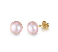 LOKILOKI Orecchini A Bottone con Perle d'Acqua Dolce Genuini da Donna 8mm Perle Rosa Bianche Gioielli da Festa Femminili in Argento Sterling 925