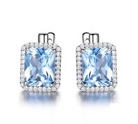 LOKILOKI Orecchini A Clip con Topazio Azzurro Cielo Creato Rettangolo Orecchini in Argento Sterling 925 Massiccio con Pietre Preziose per Le Donne Gioielleria Raffinata