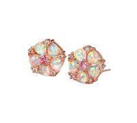 LOKILOKI Orecchini Boho Femminili in Pietra Opale Bianca con Ciondoli Orecchini A Bottone Color Oro Rosa per Le Donne Orecchini da Sposa con Fiore di Cristallo Rosa Carino