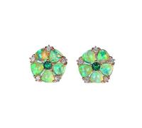 LOKILOKI Orecchini Boho Femminili in Pietra Opale Verde con Ciondoli Orecchini A Bottone Color Oro Rosa Orecchini da Sposa con Fiore di Cristallo Carino per Le Donne