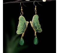 LOKILOKI Orecchini Farfalla Ricamati Goccia d'Acqua Verde Pietre Naturali Smaltate Colorate Orecchini Gioielli Verdi