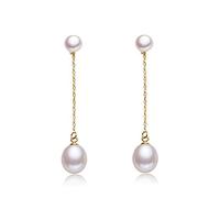 LOKILOKI Orecchini Pendenti in Argento Sterling 925 Naturale con Doppia Perla d'Acqua Dolce Orecchini Lunghi Gioielli per Regali da Donna