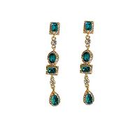 LOKILOKI Orecchini Pendenti in Cristallo Quadrato A Goccia Verde con Ago in Argento 925 Orecchini Pendenti Lunghi con Strass Vintage di Lusso per Gioielli da Donna