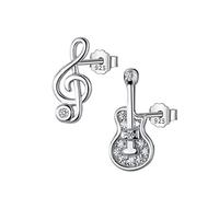 LOKILOKI Orecchino A Bottone con Note di Chitarra Asimmetrica in Argento Sterling S925 per Le Donne Gioielli Minimalisti da Sposa