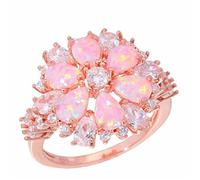 LOKILOKI Sontuosi Grandi Anelli di Opale di Fuoco Rosa con Pietra Color Oro Rosa Chiaro Cristallo Fiore Flora Fiore di Ciliegio Gioielli Donna Ragazza