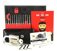 Lokko Kit di grimaldelli da 20 pezzi + libretto completamente illustrato, blocco per esercitazione, strumenti di tensione - rosso