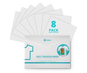 LOKLIK Carta termoadesiva per tessuti bianchi, 8 fogli di carta transfer termoadesiva per magliette e materiali tessili in cotone, materiali artigianali per vinile a trasferimento termico