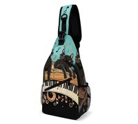 LOKLNEYK Borsa a tracolla casual con quattro gatti neri sdraiati sul pianoforte tastiera a tracolla zaino per escursioni all'aperto viaggi