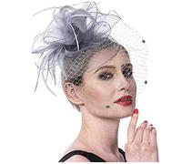 LOKLNEYK Cappelli da cocktail, Cappello da donna con fasce in rete e piume, fascia for capelli, fermaglio for, copricapo cocktail tè(Grey)