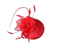 LOKLNEYK Cappelli da cocktail, Cappello da sposa con fermaglio for capelli, donna, for cocktail party, cappelli in rete, copricapo(Red)