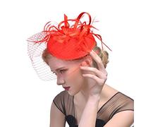 LOKLNEYK Cappelli da cocktail, Cappello da sposa con fermaglio for capelli, piume, cerimonia, chiesa, banchetto, for ragazze(MSM 002 red)