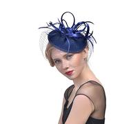 LOKLNEYK Cappelli da cocktail, Cappello da sposa con fermaglio for capelli, piume, cerimonia, chiesa, banchetto, for ragazze(MSM 002 navy)