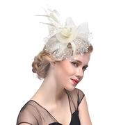 LOKLNEYK Cappelli da cocktail, Cappello da sposa con velo in rete e piume, accessorio for capelli, cocktail(Beige)