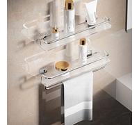 LOKLNEYK Mensola da bagno sospesa a parete, organizer toeletta for cosmetici, porta spezie cucina, asciugamani(Single+double Pole,50Cm)