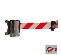 LOKLNEYK Nastro barriera Retrattile, Supporto da Parete Magnetico 2/3/5M Rosso Bianco Nylon Blet Lunghezza Opzionale for Parco Giochi Hotel Controllo Folla(5M/16.4FT)