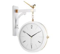 LOKLNEYK Orologio da parete sospeso bifacciale di ispirazione vintage - rotondo della stazione ferroviaria con supporto laterale a scorrimento Rotazione 360 gradi Decorazioni for la casa(White)