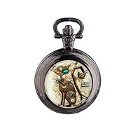 LOKLNEYK Regalo vintage con pendente for orologio da tasca con collana con medaglione a forma di gatto Steampunk(Black)