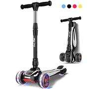 LOL-FUN 3 Wheel Toddler Scooter for Kids Ages 3-12 Years Old Boy Girl with 4 Adjustable Height, Extra-Wide Childrens Foldable Kick Scooter with Lean-to-Steer and LED Flashing Wheels