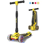 LOL-FUN Scooter for Kids Ages 3-5 Years Old Boy Girl with 3 Wheels, Extra-Wide Children Foldable Kick Scooter Kids Ages 6-12 Toddler with 4 Adjustable Height and Lean-to-Steer - Austin Yellow