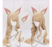 Lol Kda Ahri Parrucca Cosplay Lungo Rettilineo Biondo Ondulato Resistente Al Calore Parrucche Sintetiche Dei Capelli + Due Orecchie + Protezione Della Parrucca
