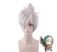 Lol Parrucca sintetica corta grigio argento Parrucca cosplay costume cosplay con chip Coda di cavallo in fibra di resistenza al calore