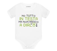 Lol t-shirt Body Neonato “Ho Tutto in Testa ma Non Riesco a Dirlo” - Idea Regalo Neonato Femmina e Maschio - Tutina Neonato Morbida in Cotone e Confortevole (Bianco, 6 Mesi)