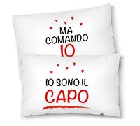 Lol t-shirt Coppia di federe matrimoniali Io sono il capo ma comando io - Idea Regalo San Valentino - Federe Cuscino Letto Matrimoniale - Amore - Innamorati - Idee Regalo Casa