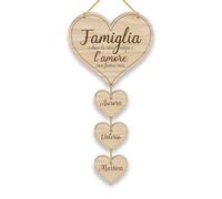 Lol t-shirt - Targhetta Famiglia Personalizzata in Legno con Cuori e Nomi - Artigianale con Frase Incisa, Idea Regalo per Natale, Festa del Papà e della Mamma