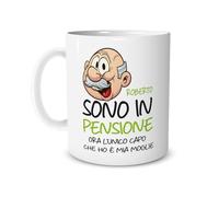 Lol t-shirt Tazza Regalo Pensione in Ceramica Mug Personalizzata con Nome - Sono in pensione ora l'unico capo che ho è mia moglie - Idea Regalo - Pensionamento - Colleghi - Pensionato