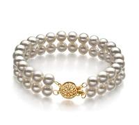 Lola - Braccialetto da donna con perle coltivate d'acqua dolce da 6-7 mm, a doppio filo, qualità AA, colore: Bianco, 7.5 inch, Perla