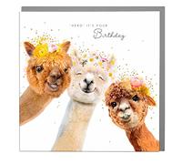 Lola Design - Biglietti di compleanno da donna - Biglietti vuoti e buste - Heard its your birthday alpaca - Biglietto di auguri di compleanno