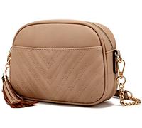 lola mae Quilted Crossbody Bag, Trendy Design Shoulder Purse (Taupe)