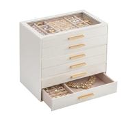 Lolalet Gioielli Scatola Organizzatore con Finestra Trasparente, Grande Custodia Gioielli con Cassetto, Anelli Orecchini Braccialetti Collane Titolare per le Donne -6 Layer, Beige