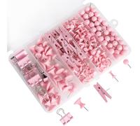 LOLANIUT 200 pezzi puntine decorative rosa, set di puntine da bacheca e sughero con 5 stili, puntine con contenitore per foto, note, carte e decorazione per ufficio e scuola