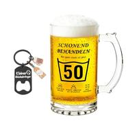 LOLANIUT Bicchiere da birra da 0,5 l, regalo per 50 compleanno, boccale birra personalizzato, bicchiere da birra con incisione con apribottiglie, adatto per uomini, donne, mariti e papà
