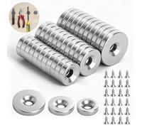 LOLANIUT Kit 36 Pezzi Calamite Potenti Multiuso Ø10/12/15 mm, Magneti con Foro e Magneti Neodimio con Viti M3/M4 Incluse, Calamite Piccole e Calamita Neodimio Antiruggine per Cucina, Officina, Garage