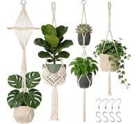 LOLANIUT Set di 4 appendipiante pensili da interno, in macramè, con ganci, stile boho, per piante, corda di cotone, vaso pensile, vaso per piante, appendipiante da interno, per balcone