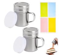 LOLANIUT Spargi Zucchero a Velo e Cacao 2 Pezzi in Acciaio Inossidabile, Spargi Cacao in Polvere con Coperchio e Manico, Dosatore Zucchero a Velo a Rete Fine per Dolci e Cappuccino